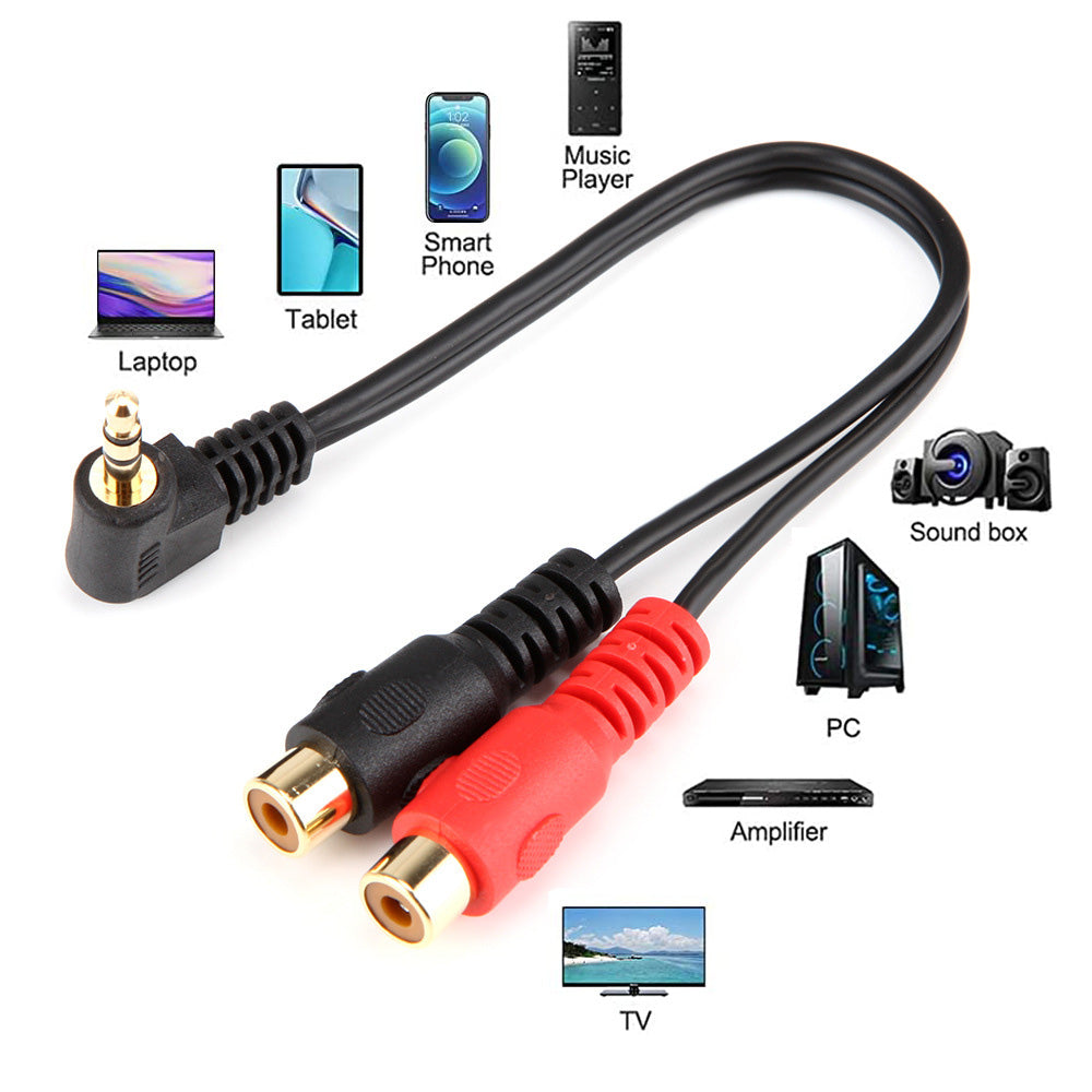 Uniqkart 0.2m Elbow 3.5mm Male to Dual RCA Female Y Splitter Cable Stereo Audio Cord