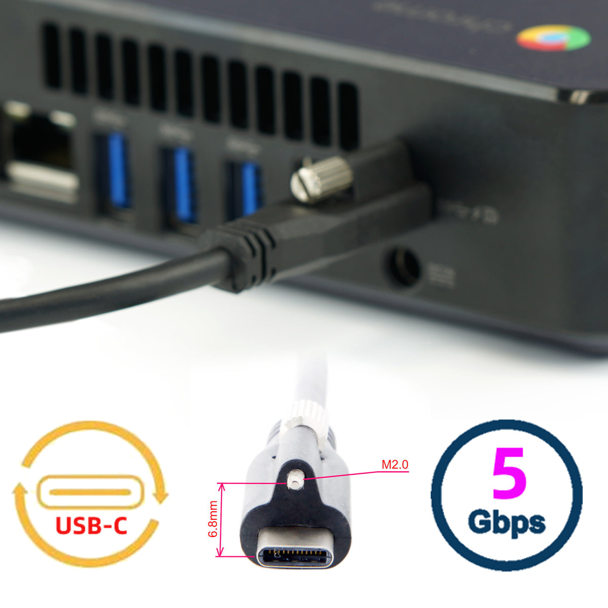 UC-045-4.9M 4.9m USB-A 3.0 Male to Type-C 3.1 Single Screw Locking Data Cable for Camera (without Chip, M2 Screw)