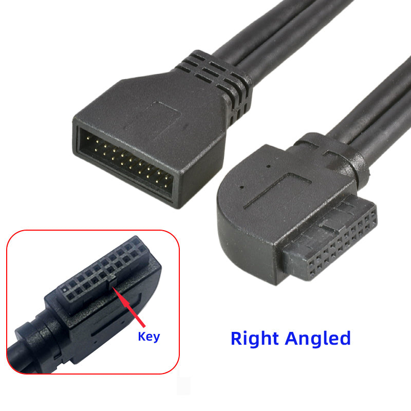 U3-082-RI USB 3.0 20Pin 19Pin Male to Female 5Gbps Extension Cable 90 Degree Angled Cord for Motherboard Mainboard