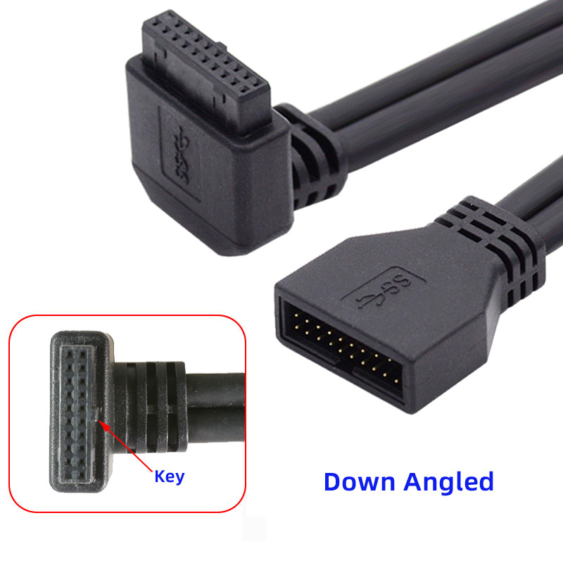 U3-082-DN Angled USB 3.0 20Pin Male to Female Extension 5Gbps Cable for Computer Motherboard Mainboard