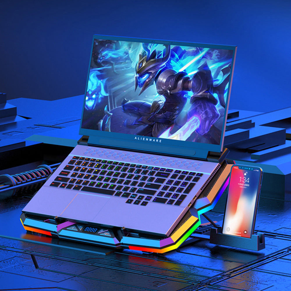 Height Adjustable USB Laptop Cooling Base Touch Control RGB Light 5-Fan Radiator Notebook Cooler Stand