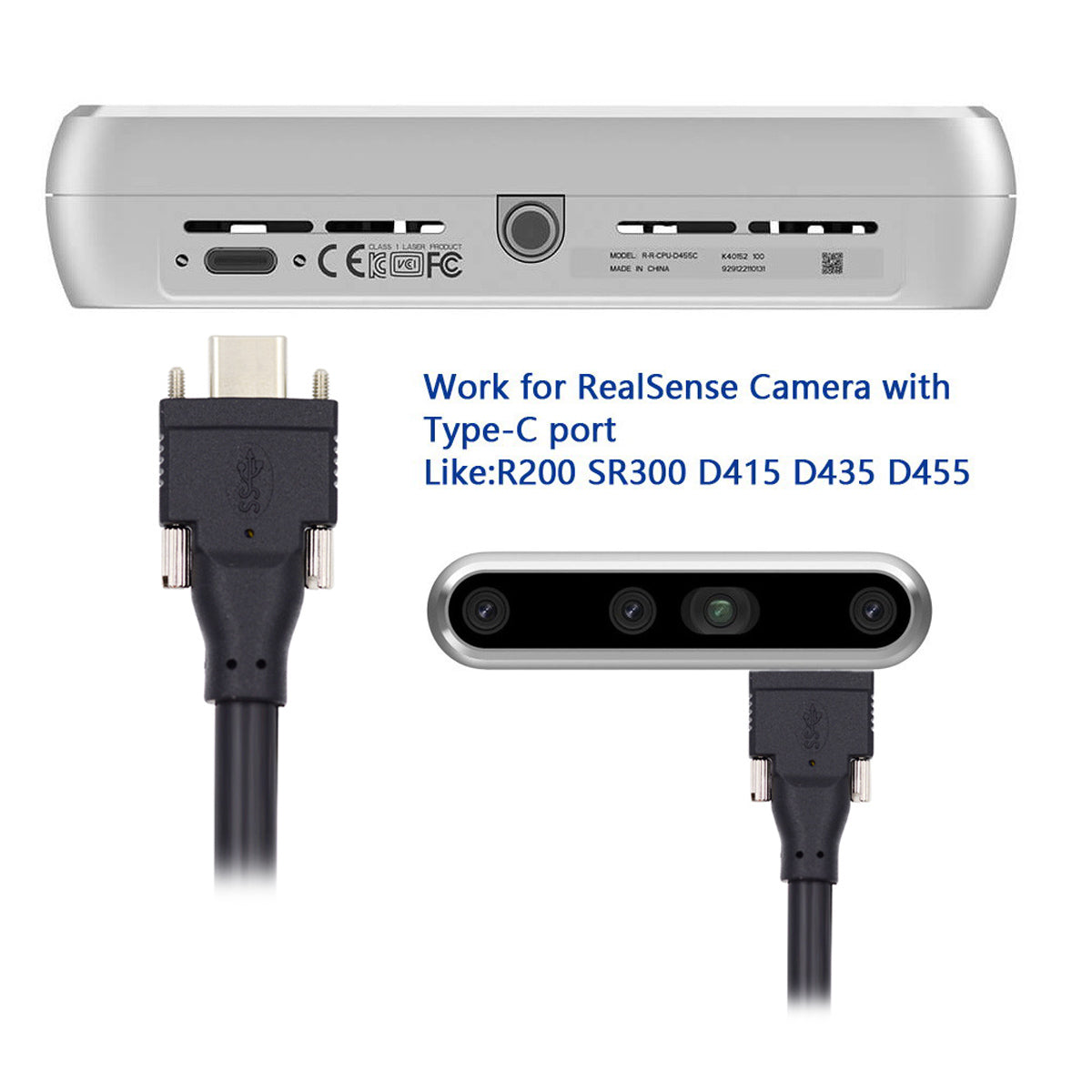 UC-048-4.9M 4.9m USB-A 3.0 Male to Type-C 3.1 Dual Screw Locking 22AWG Data Cable for Camera (without Chip, M2 Screw)