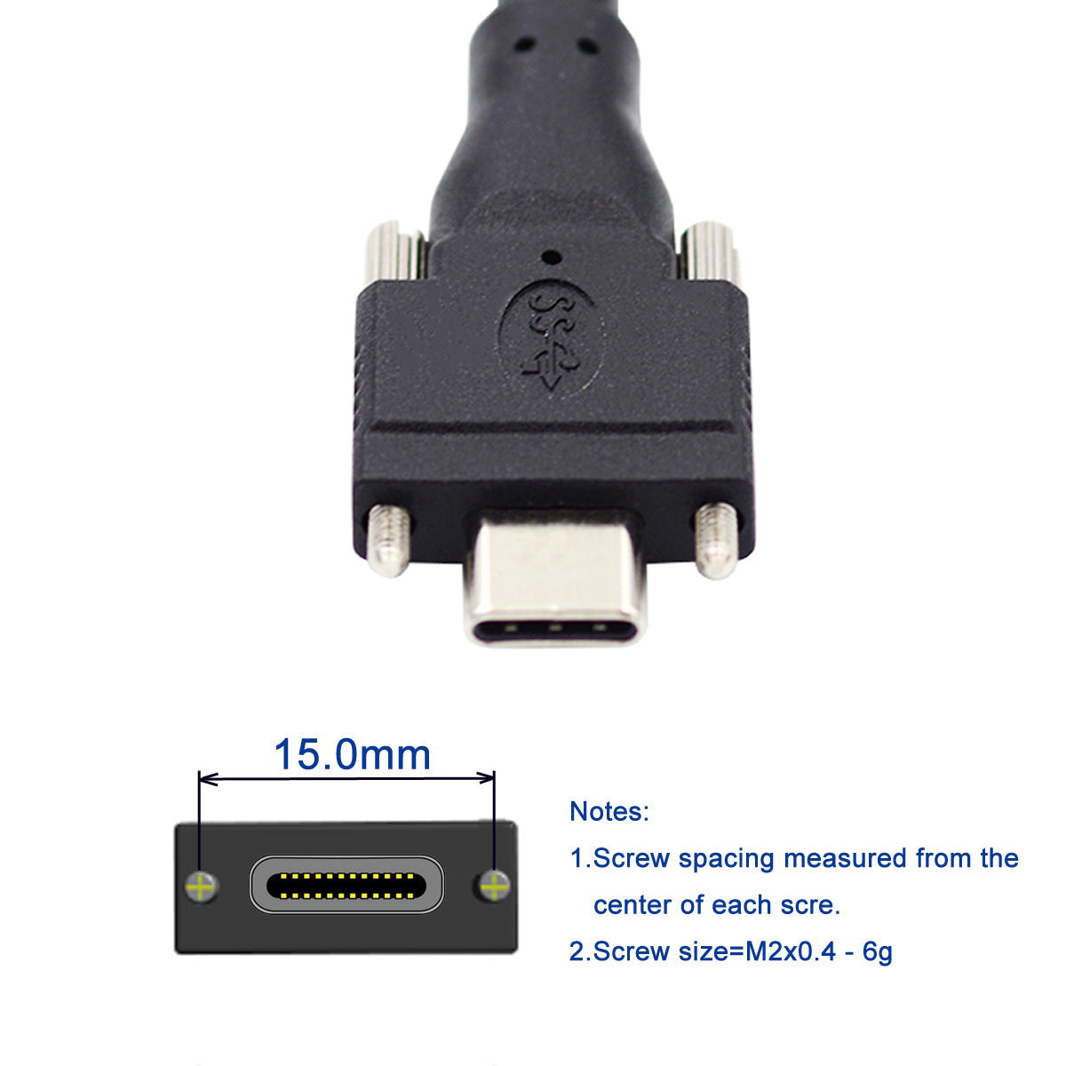 UC-048-4.9M 4.9m USB-A 3.0 Male to Type-C 3.1 Dual Screw Locking 22AWG Data Cable for Camera (without Chip, M2 Screw)