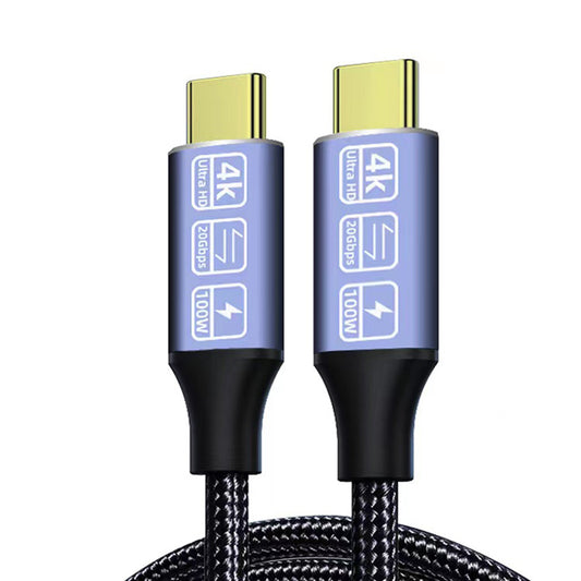 1m Type-C Male to Male Nylon Braided Cable 4K PD 100W 5A USB 3.2 Gen2 20Gbps Data Transfer Cord
