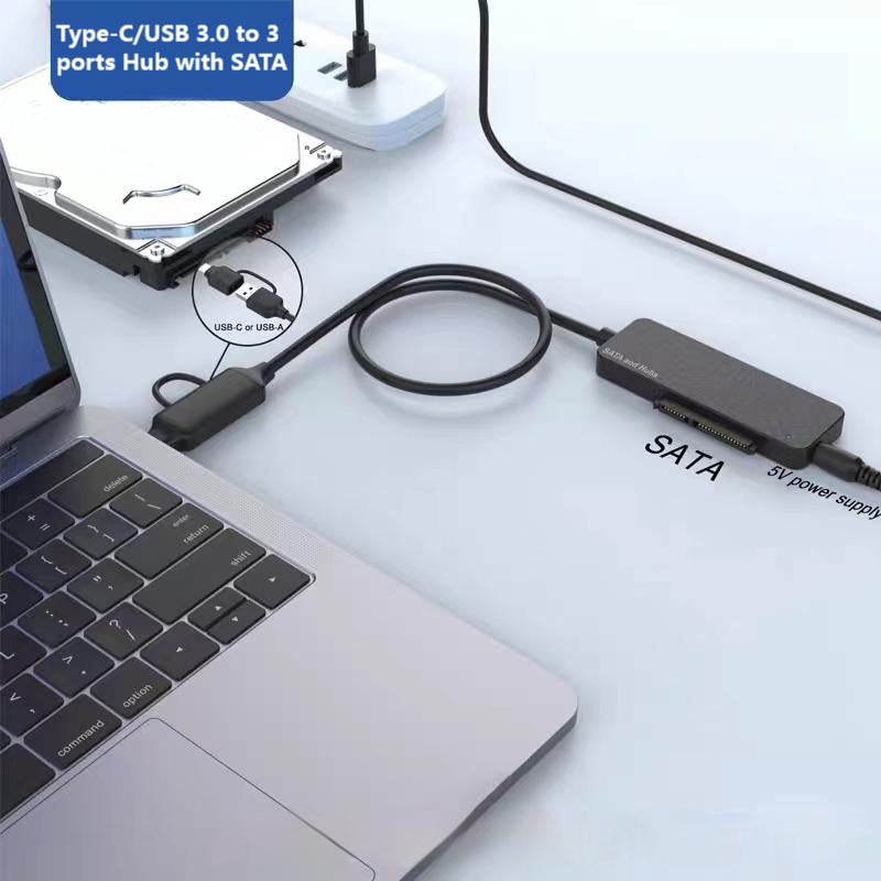 USB3.0 / Type-C to SATA Converter 22Pin Hard Disk Cable with 3-Port USB3.0 HUB Adapter PC 2.5-inch Hard Disk HDD, SSD Easy Drive Cable