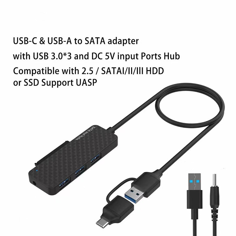 USB3.0 / Type-C to SATA Converter 22Pin Hard Disk Cable with 3-Port USB3.0 HUB Adapter PC 2.5-inch Hard Disk HDD, SSD Easy Drive Cable