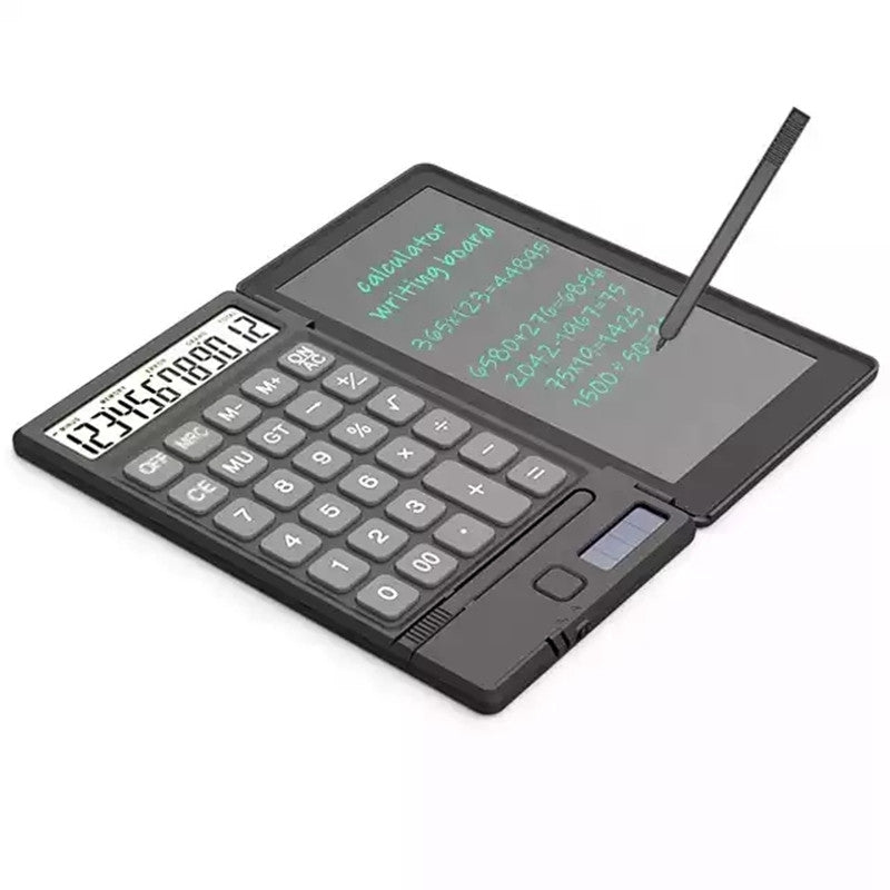 12-Digit Solar Powered Mini Calculators with 6.5inch Screen Handwriting Paper Drawing Tablet for Office, School, Business
