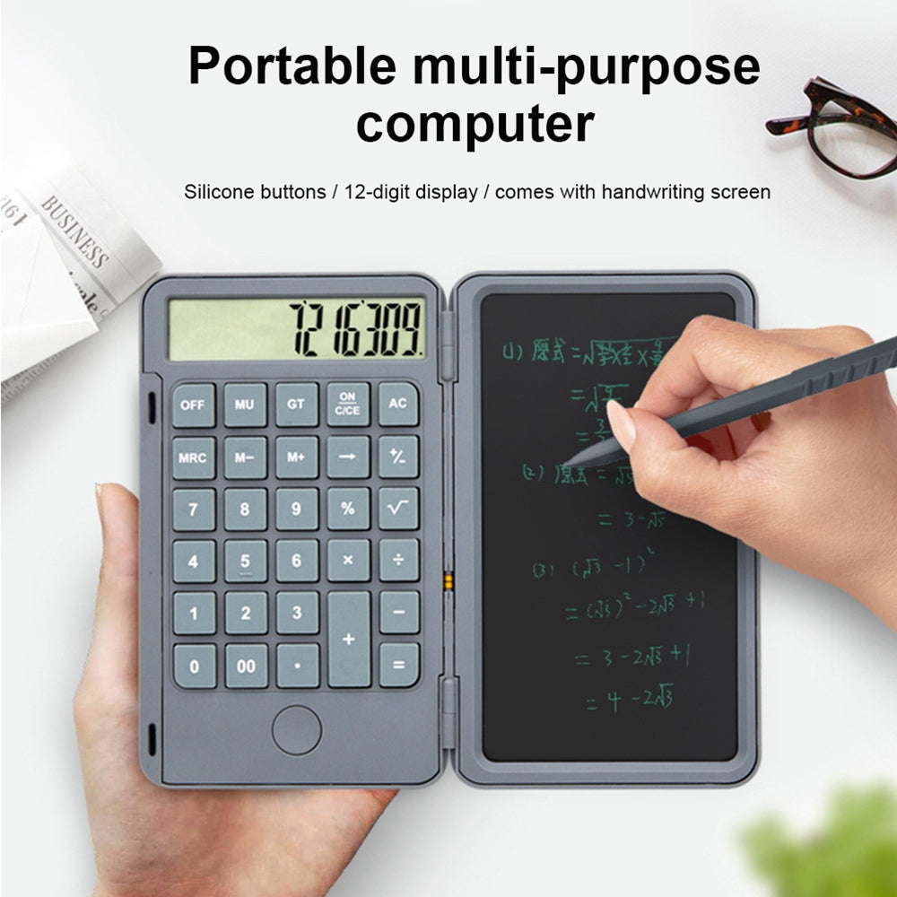 Multifunction 12-Digit Calculator LCD Writing Tablet Handwriting Drawing Tablet Notepad with One-key Lock Screen Function for Office, School, Business