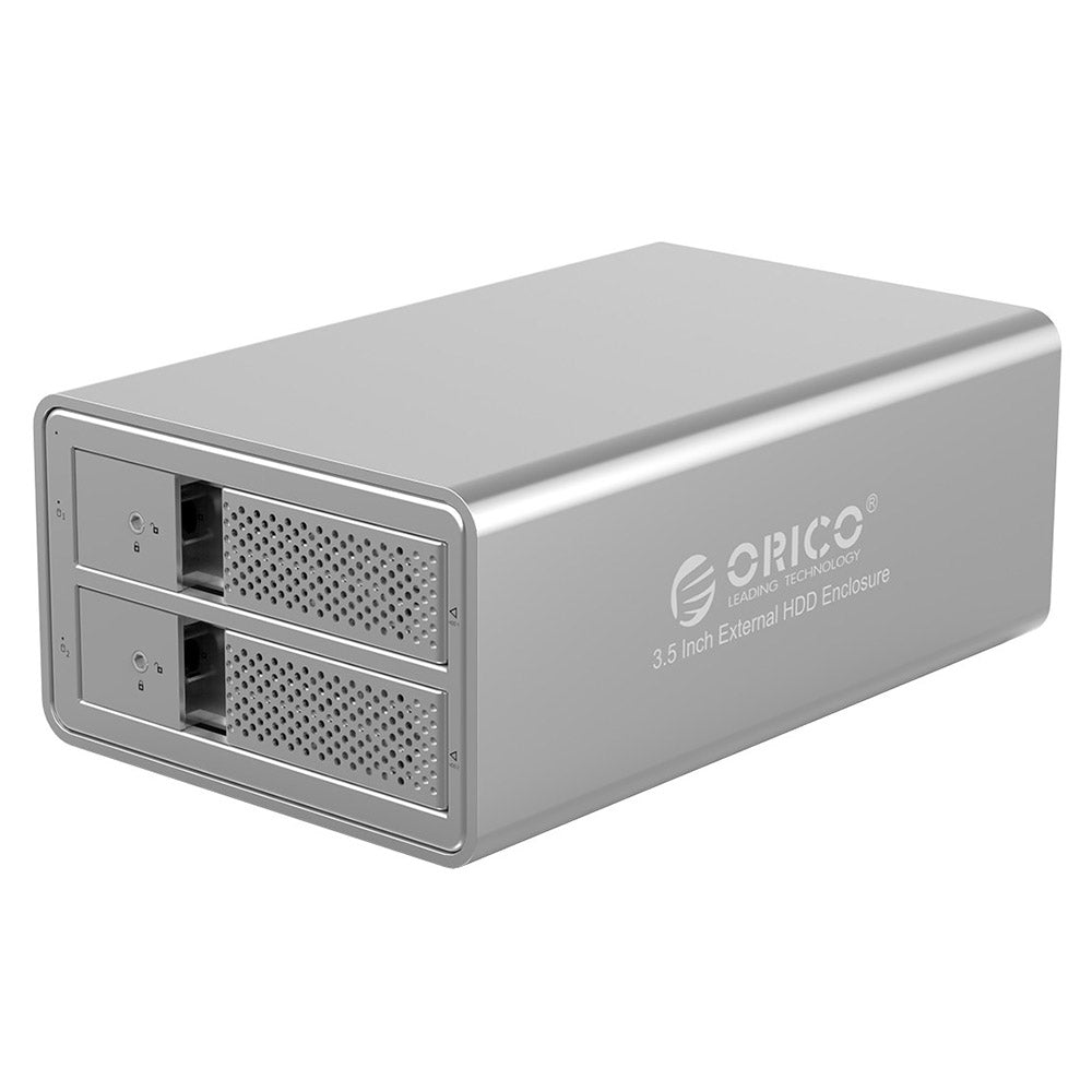 ORICO 9528U3 2-Bay USB 3.0 to SATA 3.5 inch External Hard Drive Enclosure Support 32TB Aluminum Alloy HDD Enclosure for Mac  /  Linux  /  Windows - Silver / US Plug