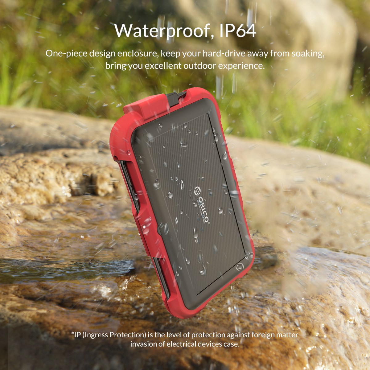 ORICO 2799U3 2.5 inch Triple-Protection HDD Enclosure Solid State Hard Driver Box IP64 Waterproof Silicone Hard Disk Case Support 5Gbps Transmission/Auto Sleep Function