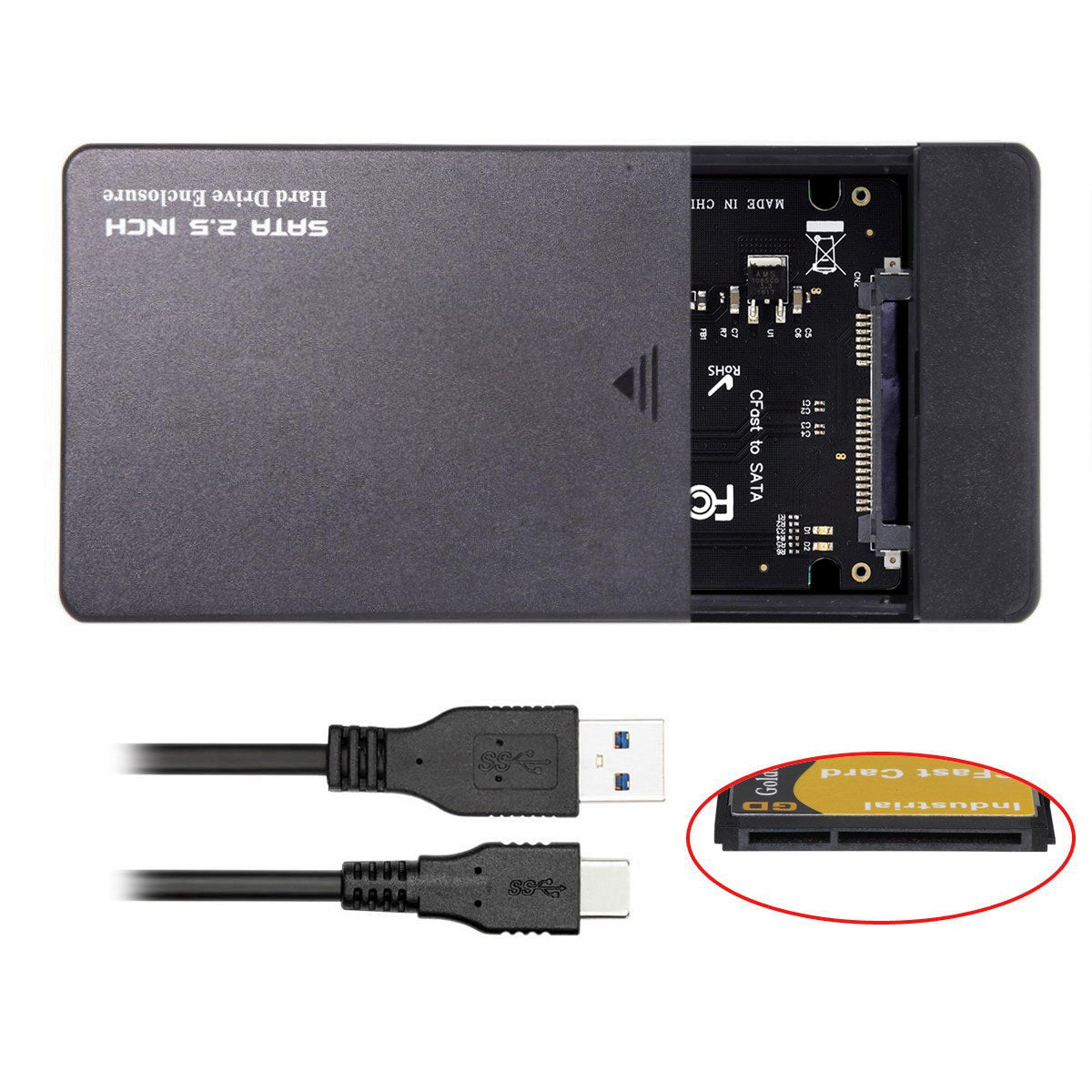 UC-168 CFast to USB-C USB3.0 + SATA Card Adapter 2.5&quot; Case SSD HDD CFast Card Reader External Enclosure for PC Laptop