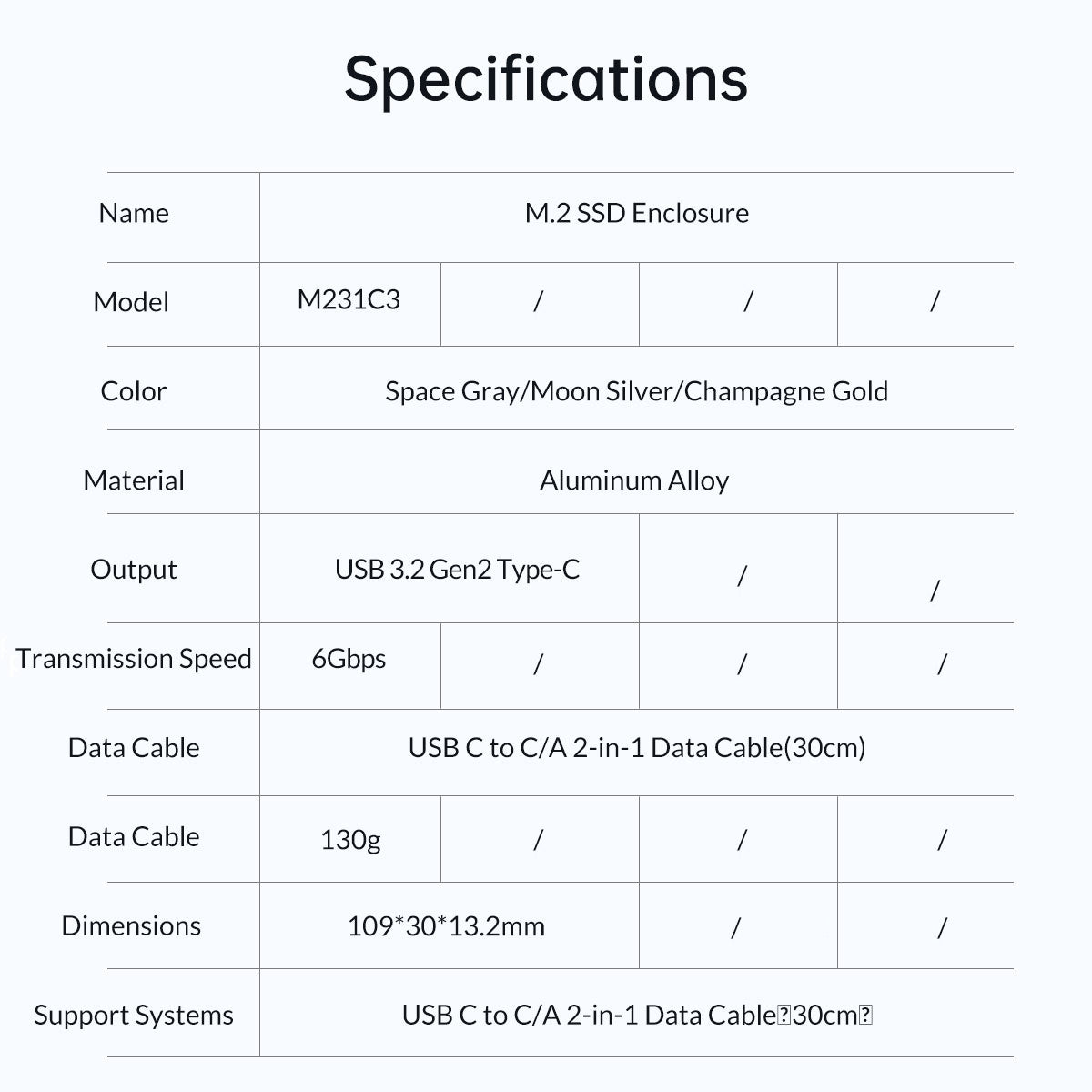 Uniqkart-M231C3 6Gbps M.2 SATA SSD Case Aluminum Alloy Hard Drive Enclosure PC External Hard Disk Case - Silver