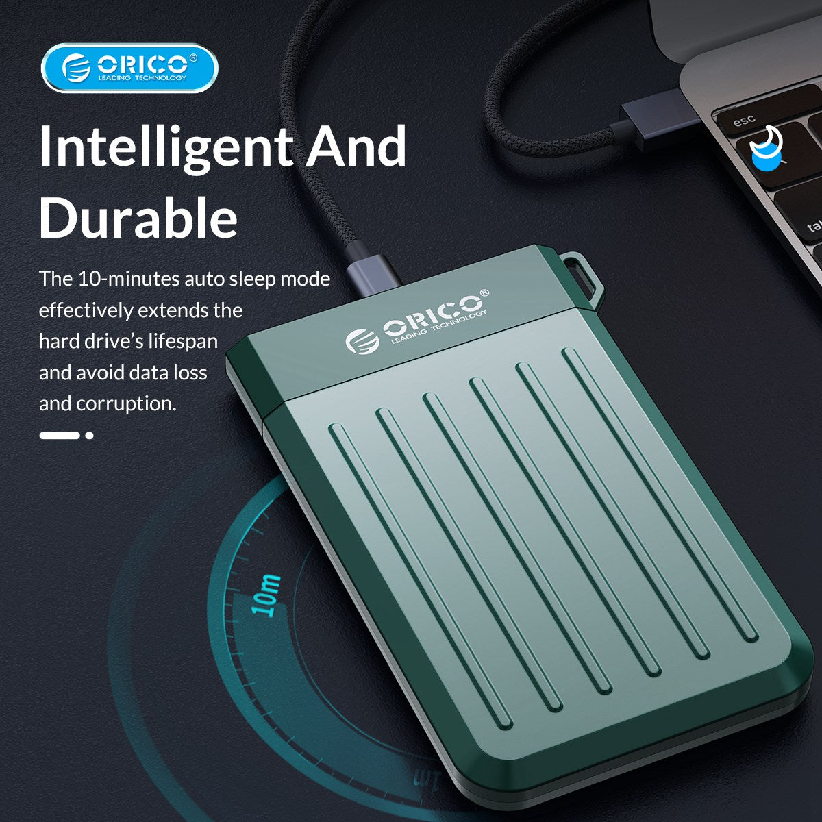 ORICO M25C3 2.5-inch Hard Disk External Enclosure Solid State Hard Driver Protector 6Gbps Ultra Fast Hard Disk Shockproof Case Compatible with 2.5-inch SATA HDD / SSD - Midnight Green