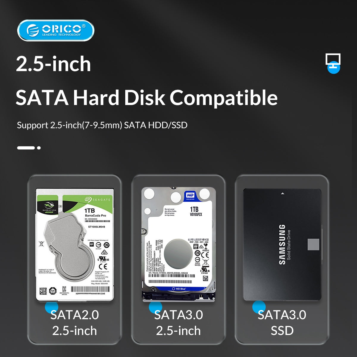 ORICO M25C3 2.5-inch Hard Disk External Enclosure Solid State Hard Driver Protector 6Gbps Ultra Fast Hard Disk Shockproof Case Compatible with 2.5-inch SATA HDD / SSD - Midnight Green