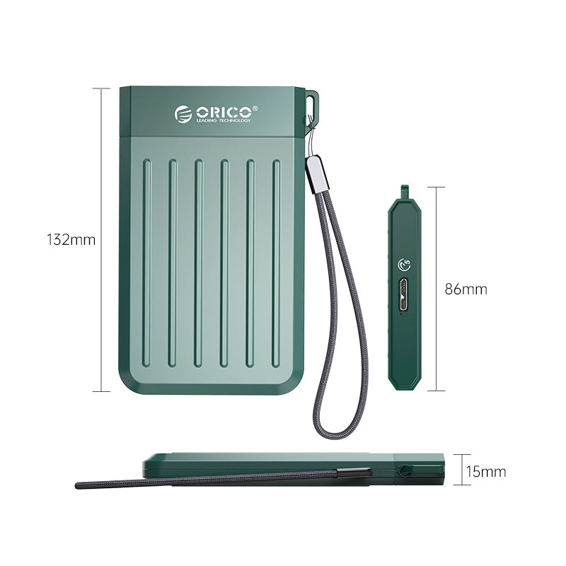 ORICO M25C3 2.5-inch Hard Disk External Enclosure Solid State Hard Driver Protector 6Gbps Ultra Fast Hard Disk Shockproof Case Compatible with 2.5-inch SATA HDD / SSD - Midnight Green
