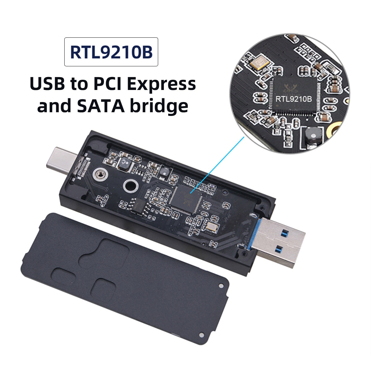 UC-057 Type-C &amp; USB3.0 to NVME M-Key M.2 NGFF SATA SSD PCBA Case 2230 / 2242mm Adapter RTL9210B Chipset