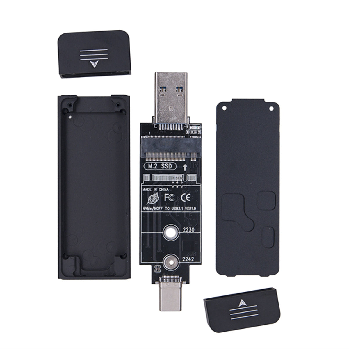 UC-057 Type-C &amp; USB3.0 to NVME M-Key M.2 NGFF SATA SSD PCBA Case 2230 / 2242mm Adapter RTL9210B Chipset