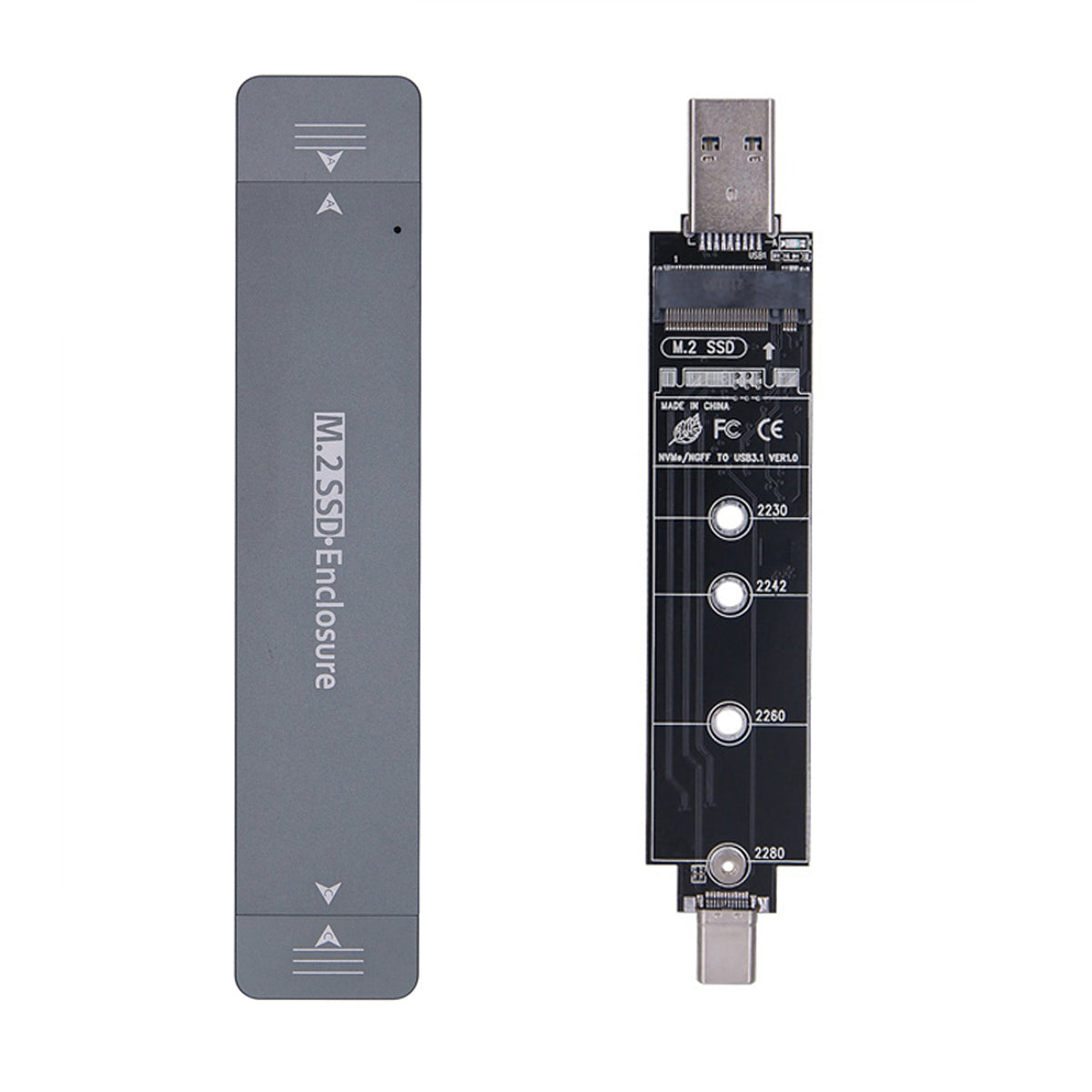 UC-057-2280MM Combo Type-C + USB3.0 to NVME M-key M.2 NGFF SATA SSD PCBA Case 2280 / 2242 / 2230mm RTL9210B Chipset