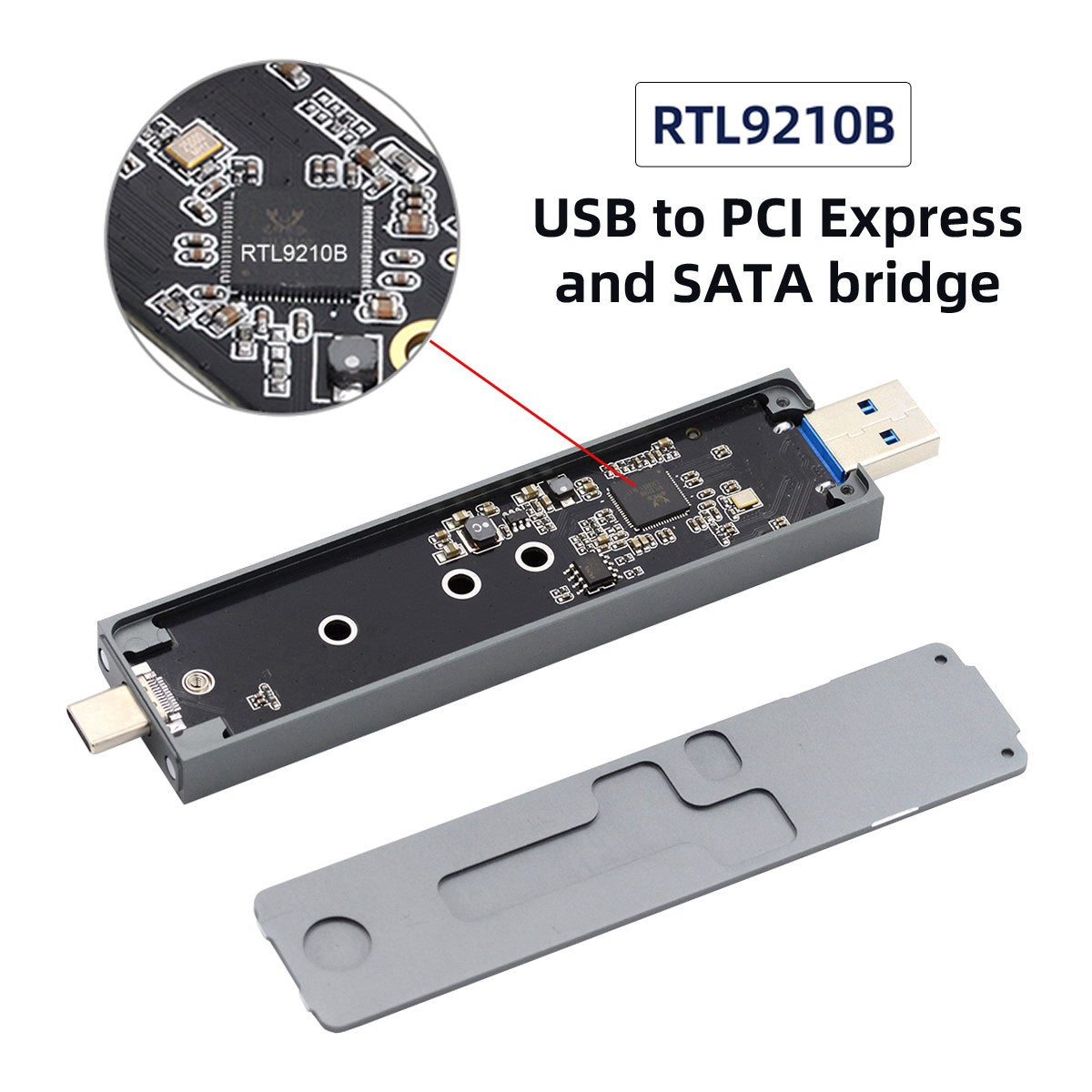 UC-057-2280MM Combo Type-C + USB3.0 to NVME M-key M.2 NGFF SATA SSD PCBA Case 2280 / 2242 / 2230mm RTL9210B Chipset