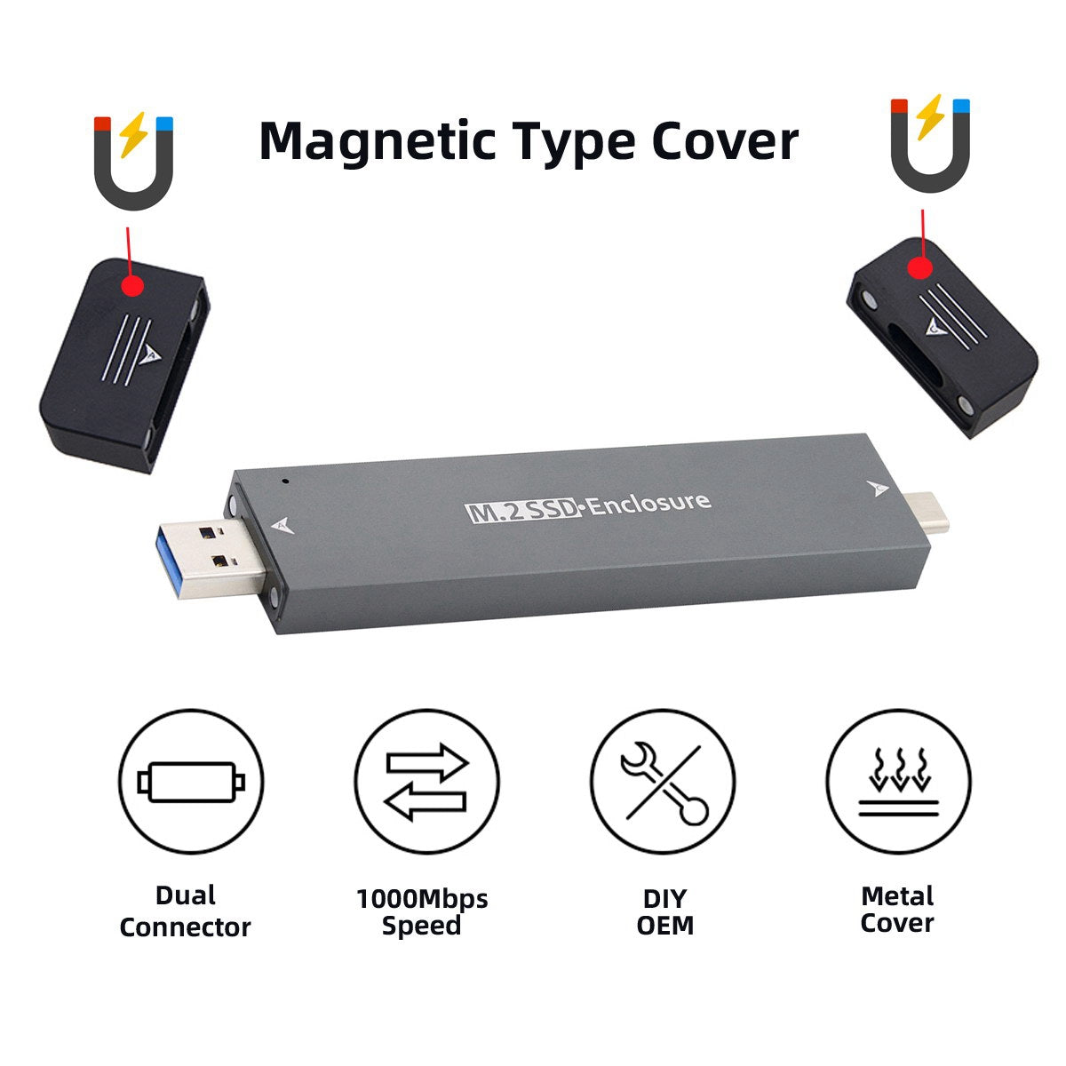 UC-057-2280MM Combo Type-C + USB3.0 to NVME M-key M.2 NGFF SATA SSD PCBA Case 2280 / 2242 / 2230mm RTL9210B Chipset