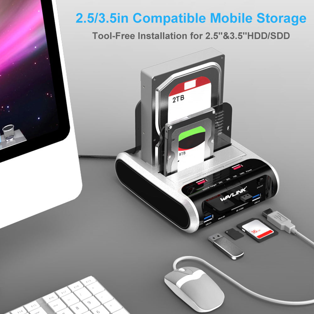 Uniqkart ST336A Dual Bay External Hard Drive Docking Station 2.5  / 3.5 inch SATA HDD with Offline Clone Function - UK Plug