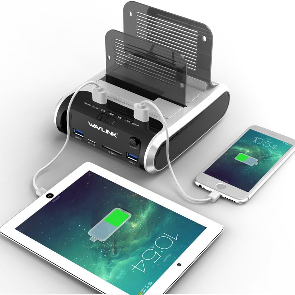 Uniqkart ST336A Dual Bay External Hard Drive Docking Station 2.5  / 3.5 inch SATA HDD with Offline Clone Function - UK Plug