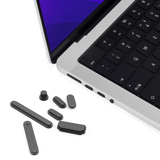 Soft Silicone Dust Plug Cap Cover Set for MacBook Air 15 inch (2023) A2941 / 13 inch (2022) A268 / Pro 14-inch (2021) A2442  / 16 inch (2021) A2485 - Black