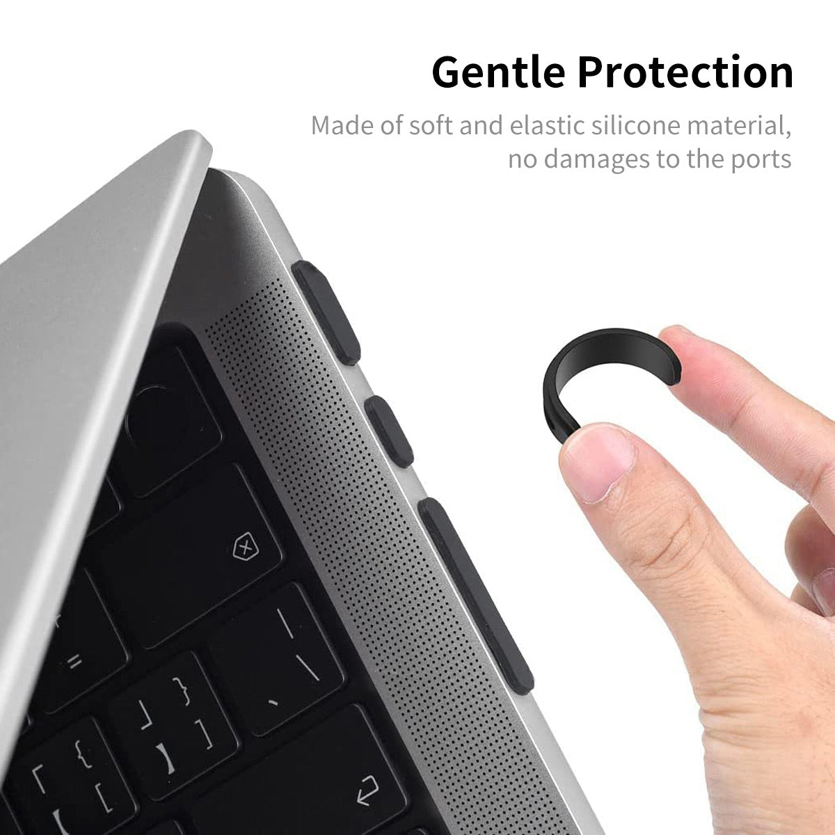 Soft Silicone Dust Plug Cap Cover Set for MacBook Air 15 inch (2023) A2941 / 13 inch (2022) A268 / Pro 14-inch (2021) A2442  / 16 inch (2021) A2485 - Black