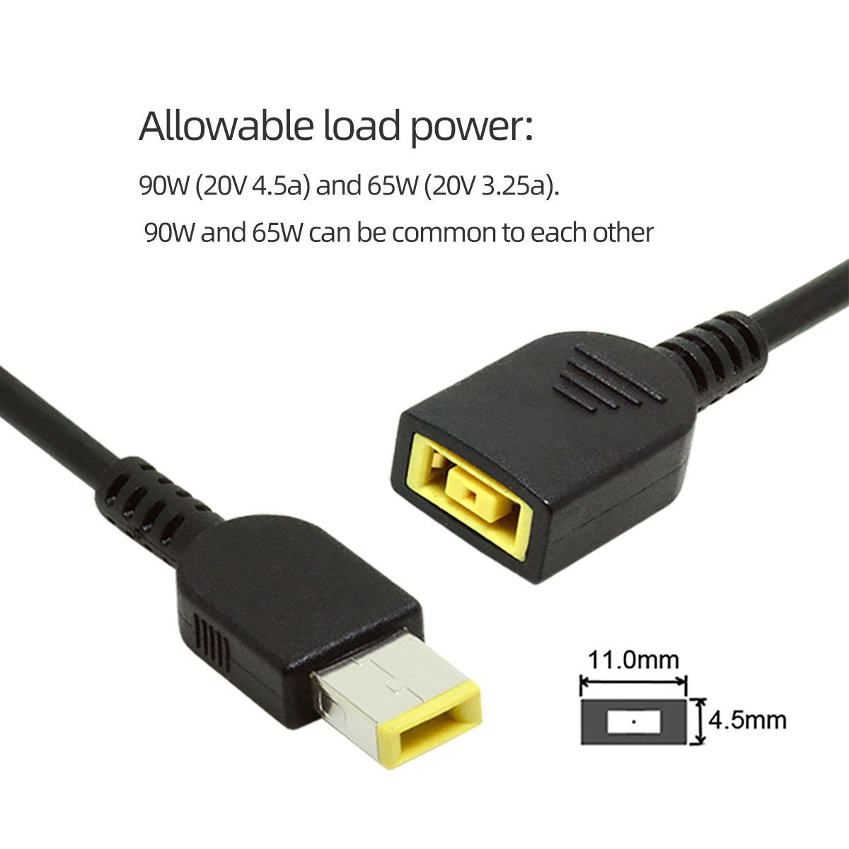 PW-006 0.5m Rectangle 11.0x4.5mm Male to Female Extension Power Plug Charge Cable for Lenovo ThinkPad X1 Carbon