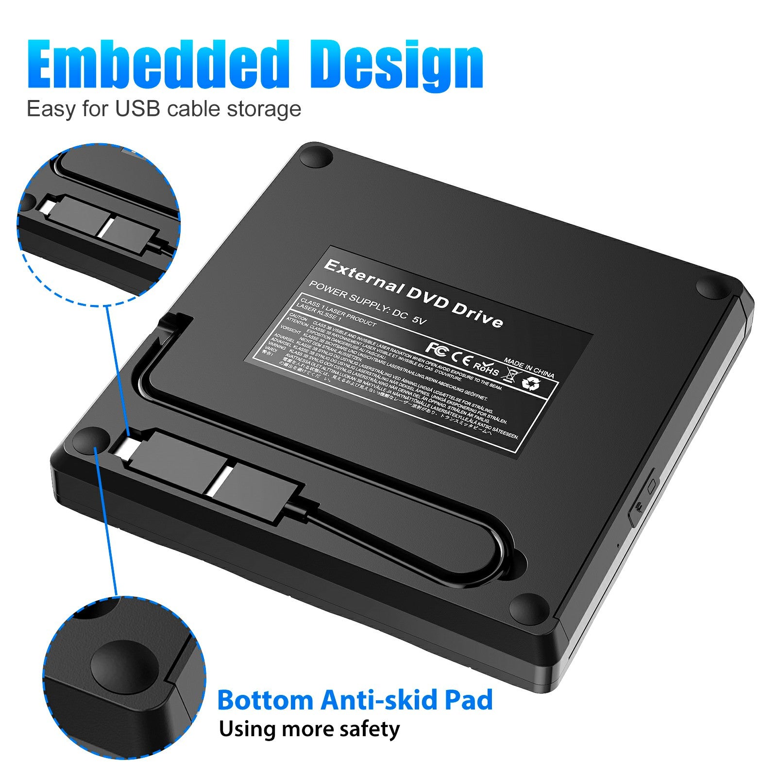 Portable Slim CD / DVD Drive for Laptop USB3.0 External DVD Burner Optical Disk Drive for Windows 98 / ME / Mac OS8.6
