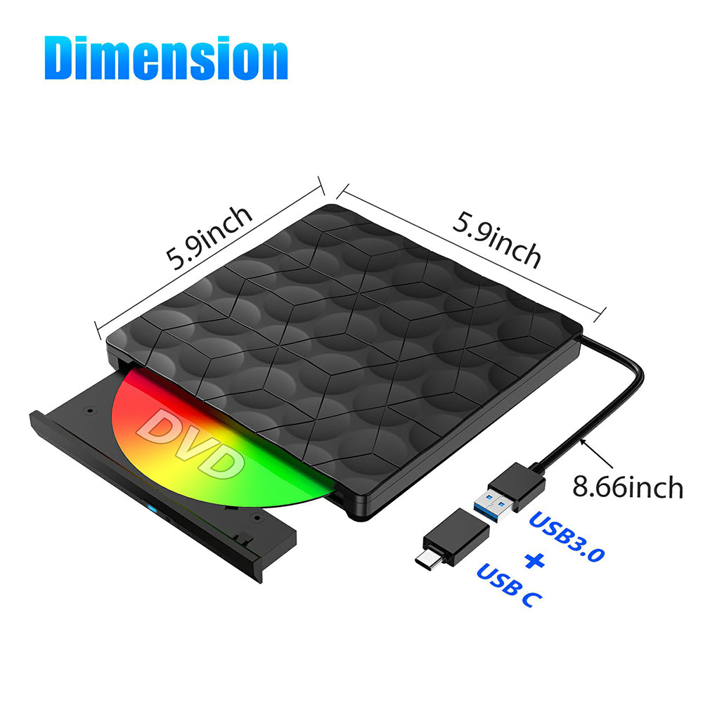 Portable Slim CD / DVD Drive for Laptop USB3.0 External DVD Burner Optical Disk Drive for Windows 98 / ME / Mac OS8.6