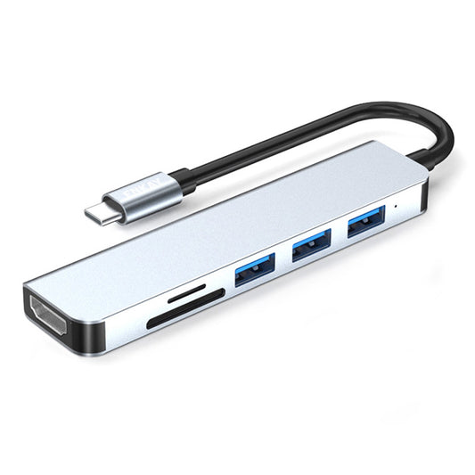 6-in-1 Type-C Hub Multiport Adapter Dongle with 4K HD Video Output+USB 3.0+2xUSB 2.0+2xCard Reader Slots