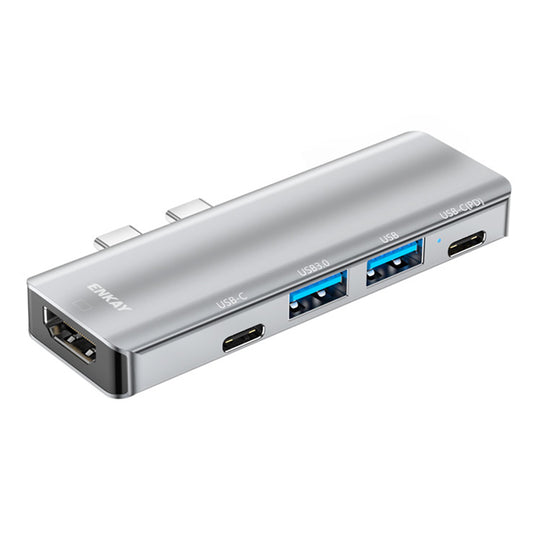 Dual Type-C Ports Docking Station USB-C Hub to USB3.0+USB2.0+USB-C+HD 4K+PD Charging Adapter for MacBook Pro / Air