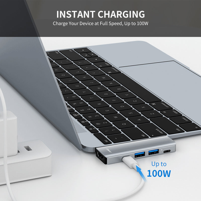 Dual Type-C Ports Docking Station USB-C Hub to USB3.0+USB2.0+USB-C+HD 4K+PD Charging Adapter for MacBook Pro / Air