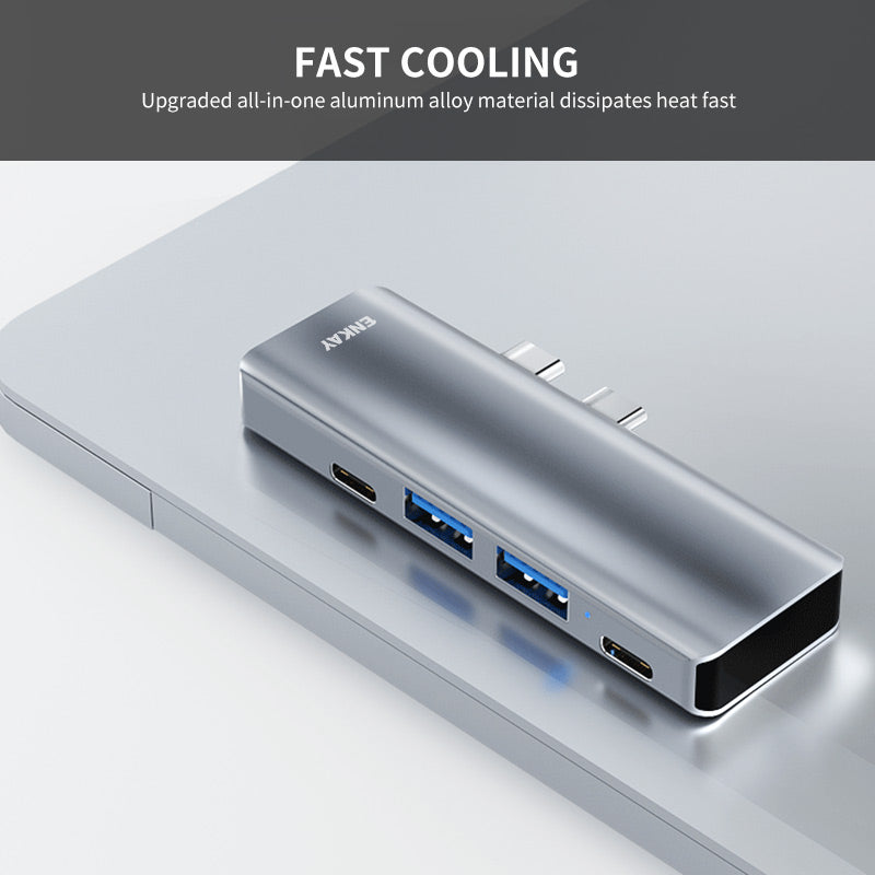 Dual Type-C Ports Docking Station USB-C Hub to USB3.0+USB2.0+USB-C+HD 4K+PD Charging Adapter for MacBook Pro / Air