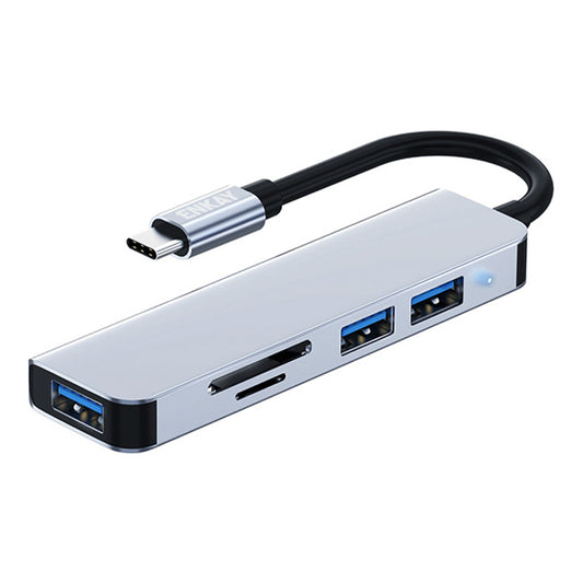 Type-C Hub Adapter 5-in-1 Multi-Port Converter to USB3.0 + 2xUSB2.0 + SD / TF Card Reader Compatible with Type-C Devices and OS Systems