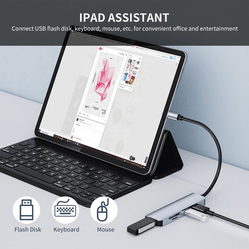 Type-C Hub Adapter 5-in-1 Multi-Port Converter to USB3.0 + 2xUSB2.0 + SD / TF Card Reader Compatible with Type-C Devices and OS Systems