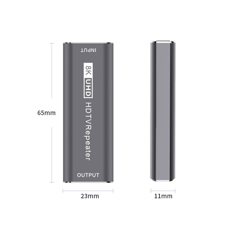Uniqkart HDMI Female to Female Signal Amplifier 8K HD Clear TV Repeater Audio Video Sync 30m Extender Portable HDMI Adapter - Grey