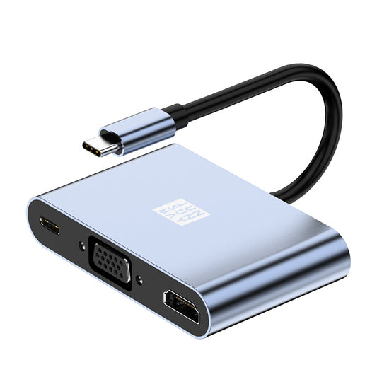 Uniqkart JSM-HUB012 Type-C Hub Adapter 5-in-1 USB-C Docking Station HD+VGA Splitter 4K HD Video 3.5mm Audio Multi-Port Converter