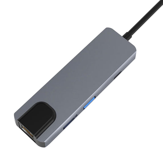 Uniqkart JSM-HUB009 Type-C Docking Station Support 100Mbps Ethernet 6-in-1 USB-C Splitter Adapter HD 4K HD Video Converter