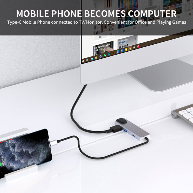 Uniqkart JSM-HUB009 Type-C Docking Station Support 100Mbps Ethernet 6-in-1 USB-C Splitter Adapter HD 4K HD Video Converter