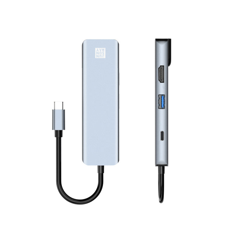 Uniqkart JSM-HUB009 Type-C Docking Station Support 100Mbps Ethernet 6-in-1 USB-C Splitter Adapter HD 4K HD Video Converter