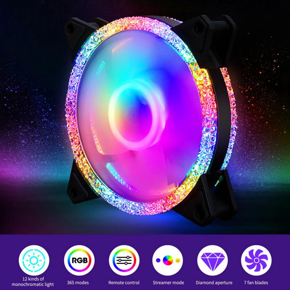 12cm RGB PC Case Fan Ultra Quiet Long Life Gaming PC Cooling Fan 3+4-Pin Adjustable Color LED Fan for Radiator CPU Cooler Computer Case
