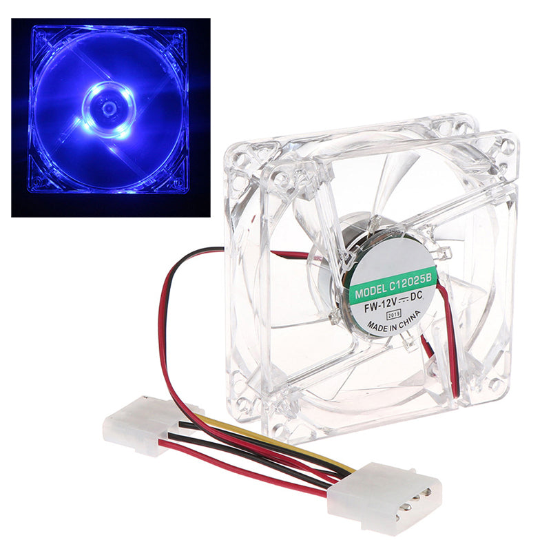 80mm Crystal Clear Cooling Fan 4Pin Computer Fan with Color Lighting for 4Pin CPU, Water-Cooling Radiator Low Noise Fan - Transparent Blue Light