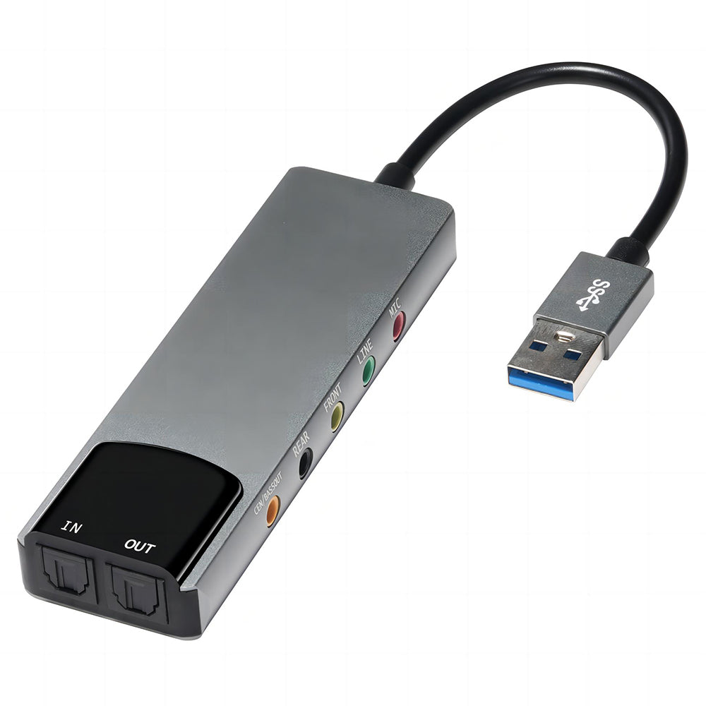 HY-601 6 In 1 USB Multifunction Sound Card USB + 3.5mm Audio + 7.1 Channel / Optical Fiber - Grey