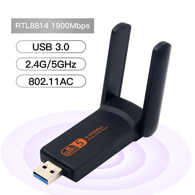 AC1900M 2.4G+5G Dual Band USB Wireless Adapter WiFi Network Card with Antenna for PC Laptop Desktop