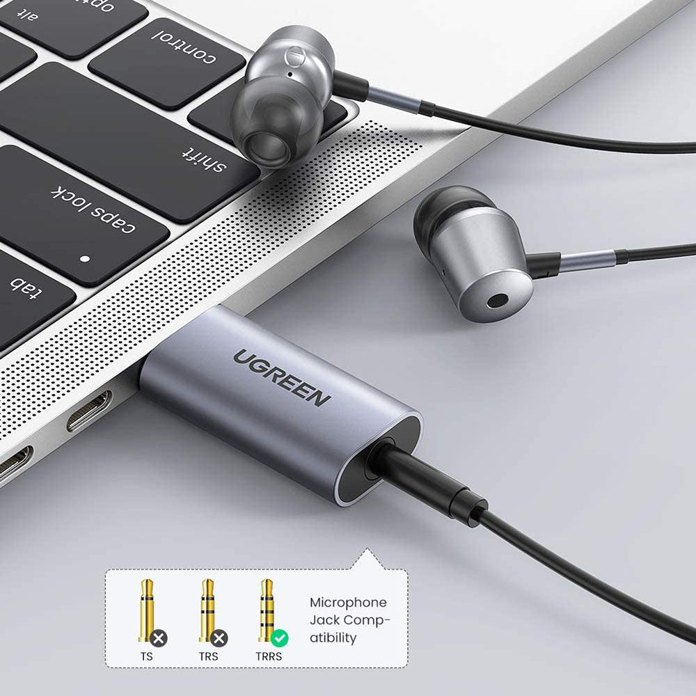 UGREEN 60864 USB to Audio USB External Sound Card 3.5mm Audio Adapter 2 in 1 USB to 3.5mm TRRS Headphone Converter Microphone Stereo Card Compatible with PS5 PC Windows Mac Linux Laptop