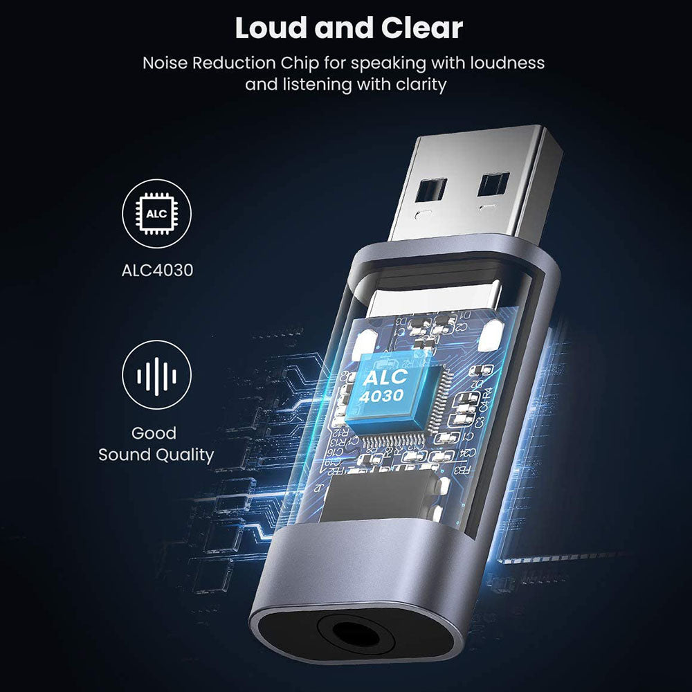UGREEN 60864 USB to Audio USB External Sound Card 3.5mm Audio Adapter 2 in 1 USB to 3.5mm TRRS Headphone Converter Microphone Stereo Card Compatible with PS5 PC Windows Mac Linux Laptop