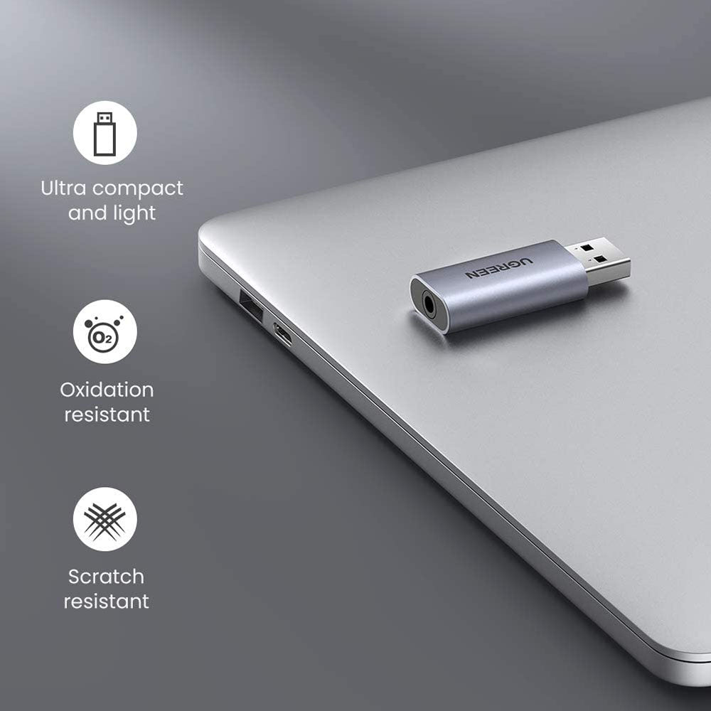 UGREEN 60864 USB to Audio USB External Sound Card 3.5mm Audio Adapter 2 in 1 USB to 3.5mm TRRS Headphone Converter Microphone Stereo Card Compatible with PS5 PC Windows Mac Linux Laptop