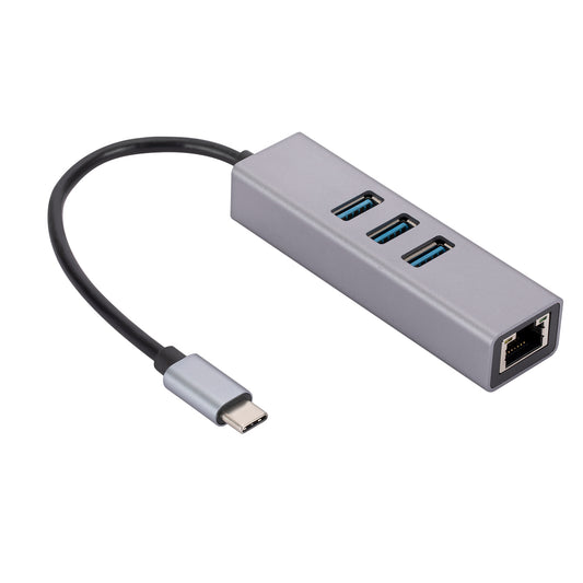 Type C to RJ45 Ethernet Adapter+3xUSB 3.0 Ports, Aluminum Alloy USB 3.0 to RJ45 Gigabit Ethernet LAN Network Convertor